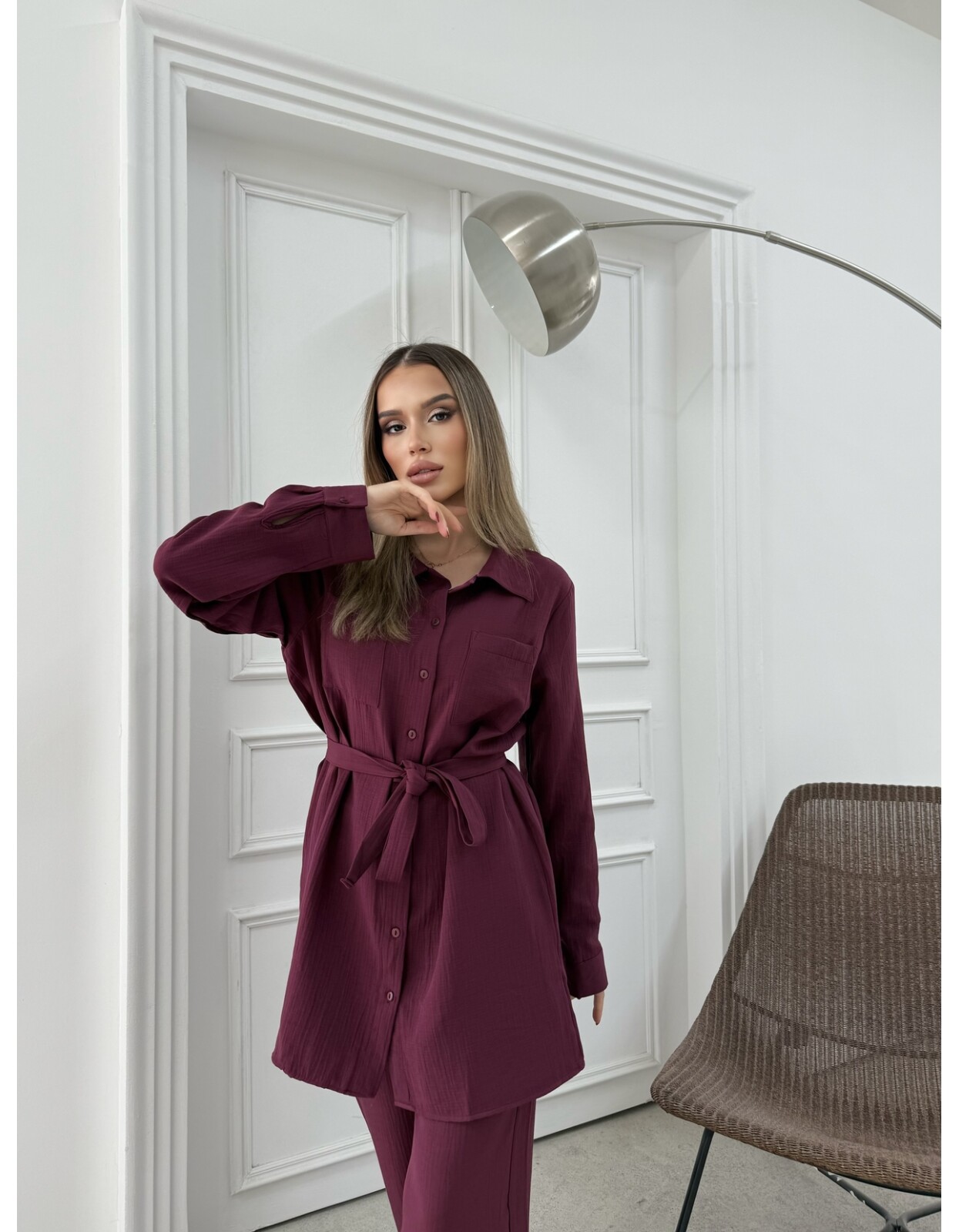 891 - Çift Cep Kemerli Müslin Takım