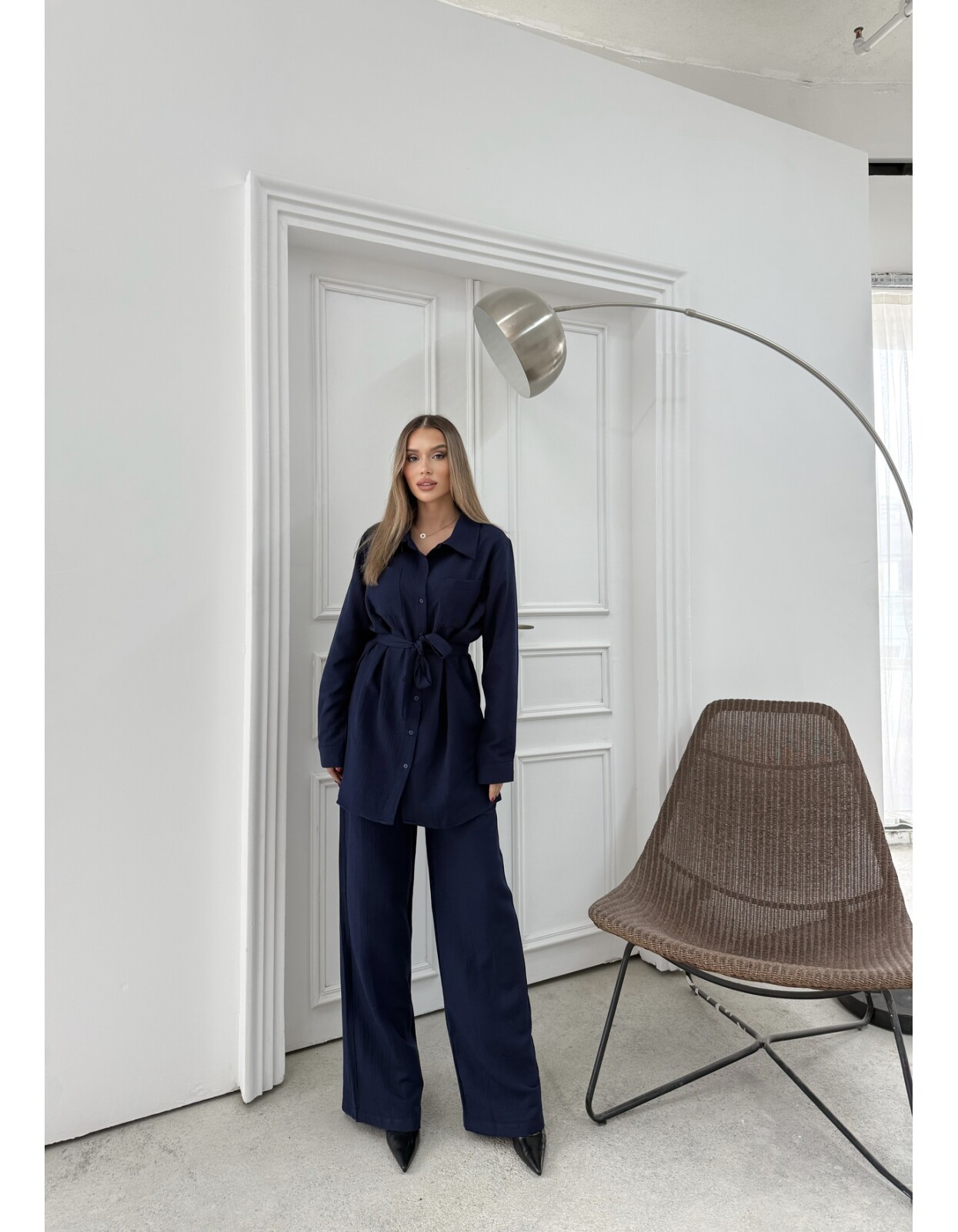 891 - Çift Cep Kemerli Müslin Takım