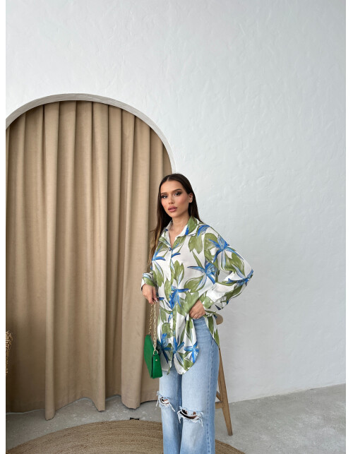 792 - Desenli Saten Gömlek