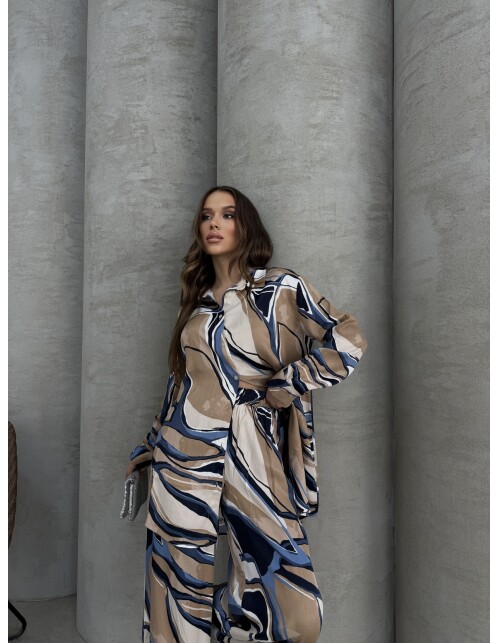 836 - Desenli Floş Saten Takım