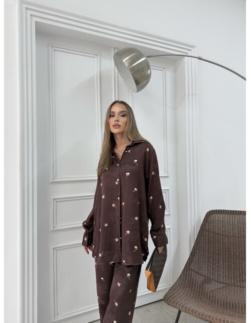 836 - Desenli Saten Takım