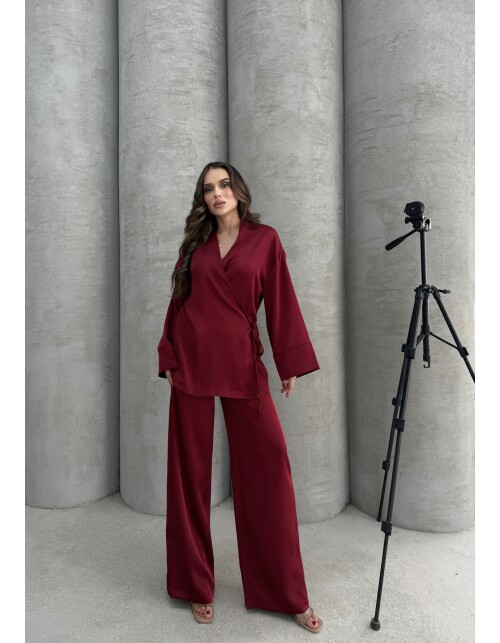 869 - Kruvaze Yandan Bağlamalı Saten Takım