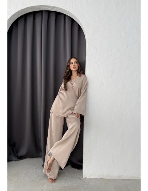 869 - Kruvaze Yandan Bağlamalı Saten Takım