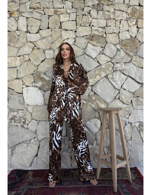 870 - Bağlamalı Desenli Saten Takım