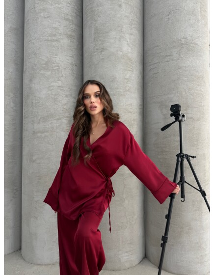 869 - Kruvaze Yandan Bağlamalı Saten Takım